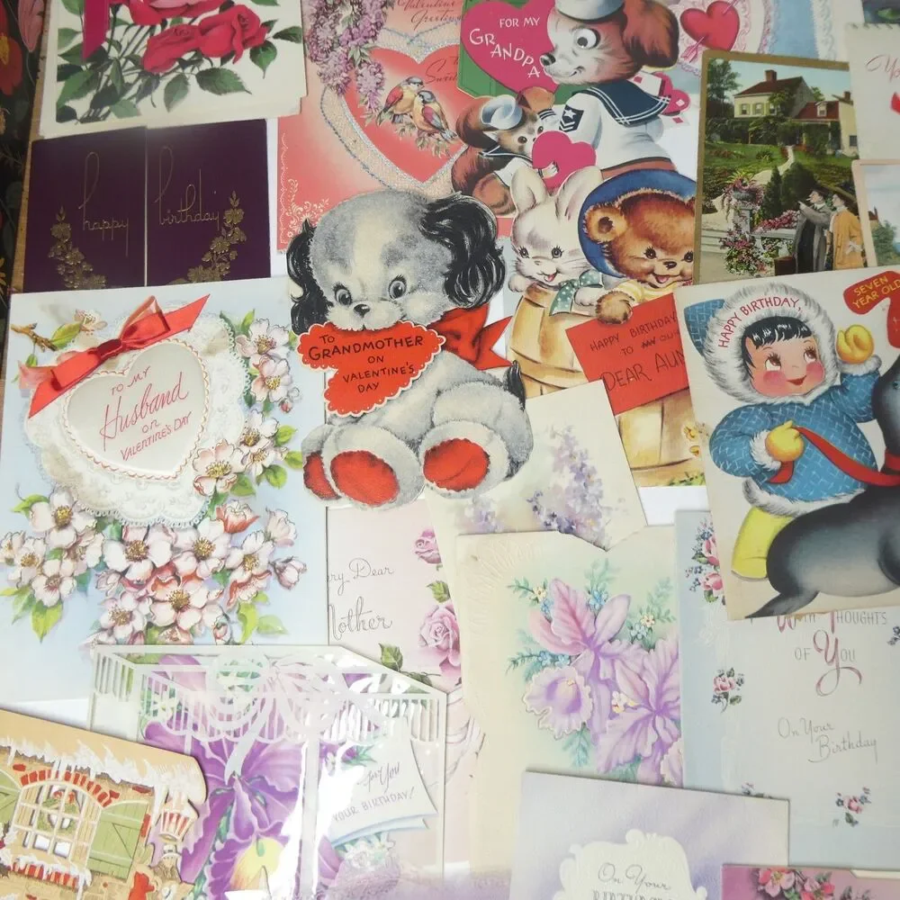 Lot Vintage Holiday Greeting Cards Valentines Birthday Christmas Used